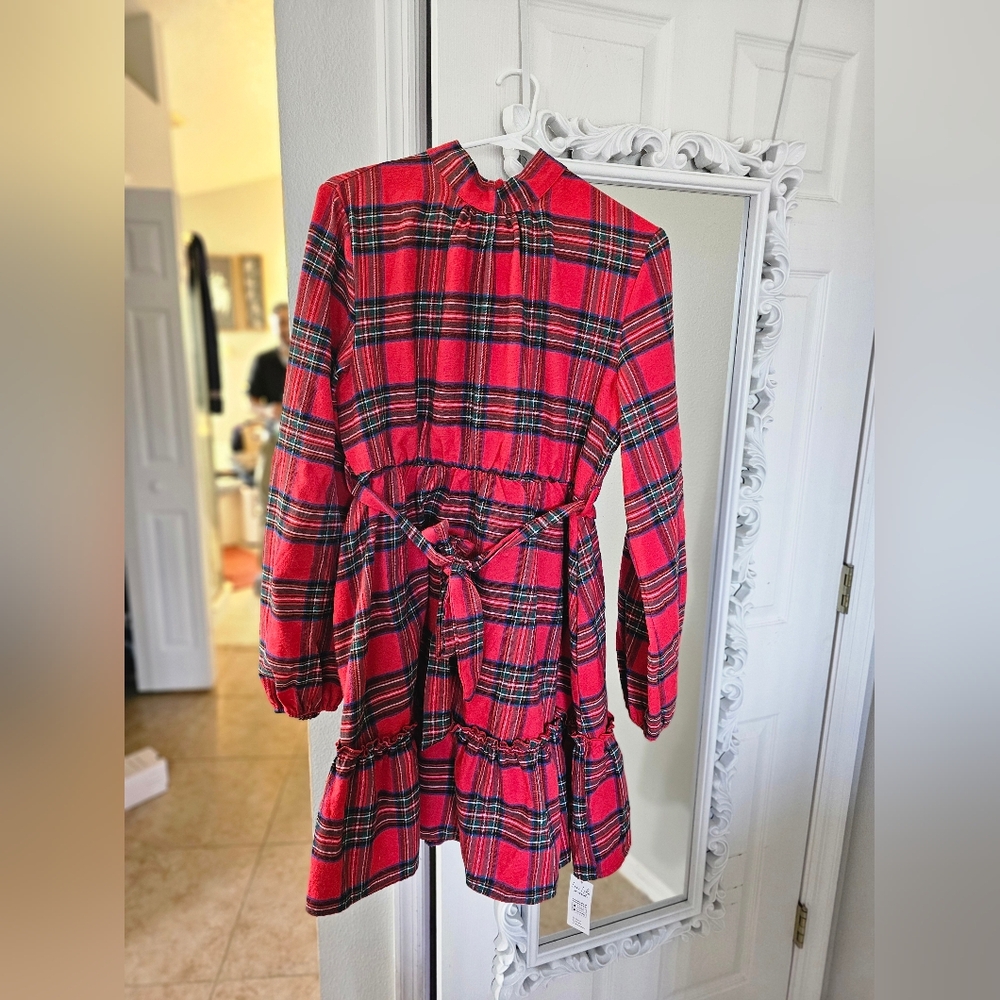 Cupshe Red Plaid Long Sleeve Dress